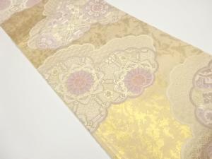 雲に華紋・古典柄模様織出し袋帯